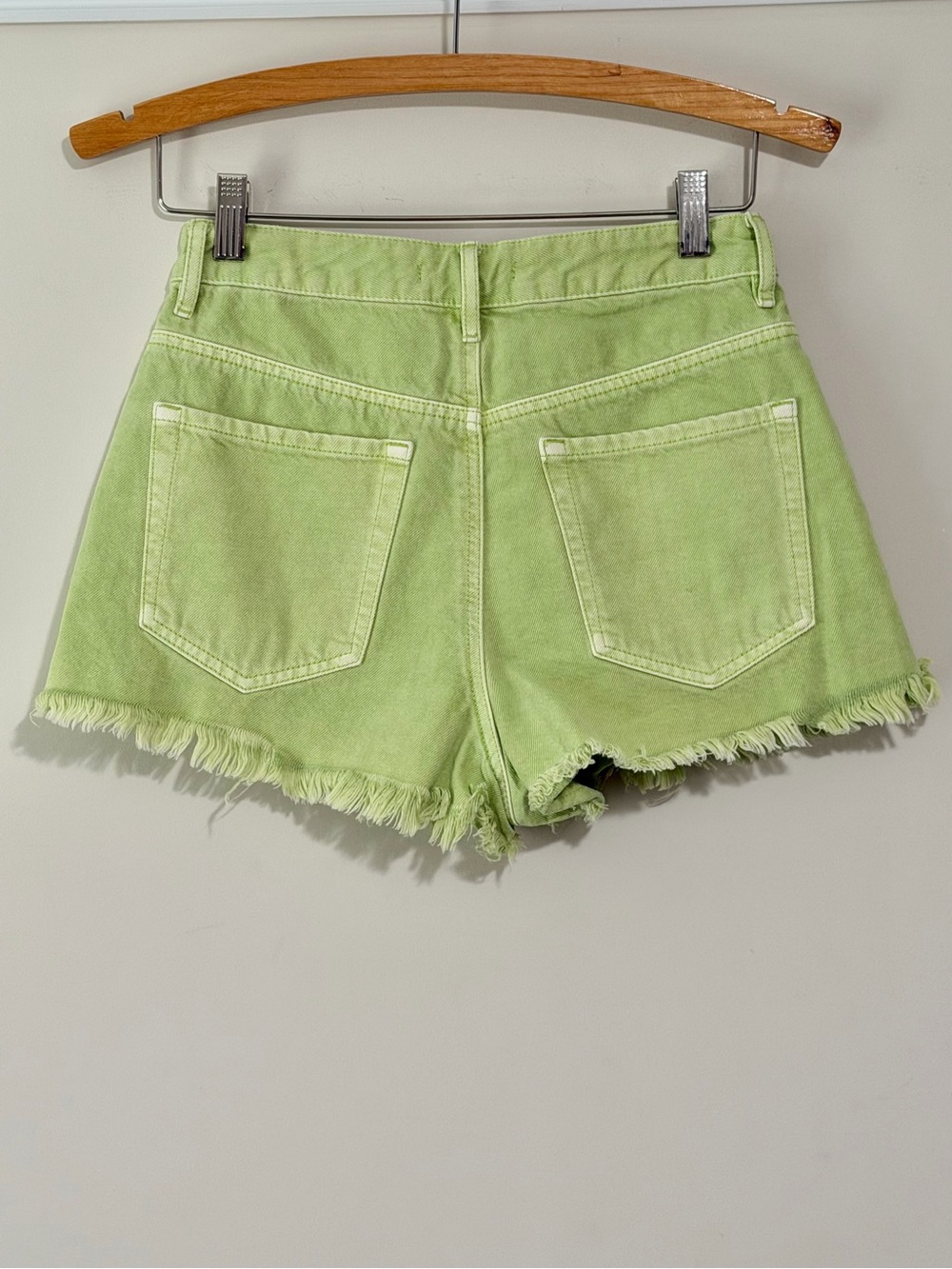 PacSun High Rise Festival Lime Green Frayed Hem Denim Shorts - Picture 9 of 9